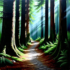Nature Acrylic Painting: Path Through Redwood Forest With Forest Path