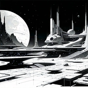 Tech Ink Drawing: (futuristic:1.46) Digital Workspace With Image, There