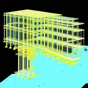 The Image Is A 3d Model Of A Building, Likely A Bridge, With A Blue Background