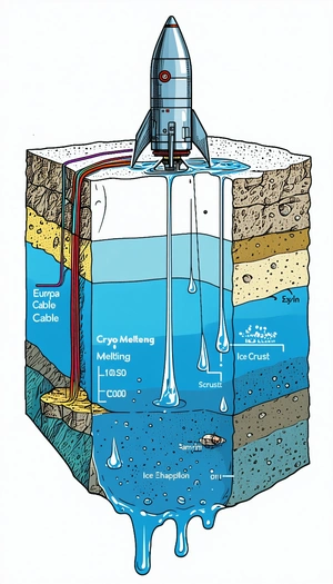 The Image Is A Cartoon Drawing Of A Submarine, With A Large Iceberg In The Background