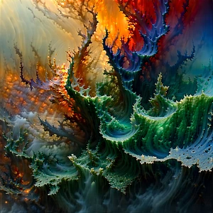 Abstract Fantasy Art: Chaos Represented Through Layered Elements With Painting Tree