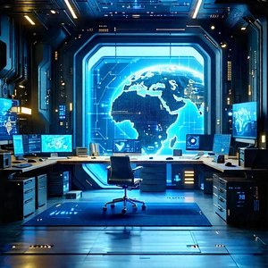 (futuristic:1.48) Tech Startup Office With Futuristic Setting,