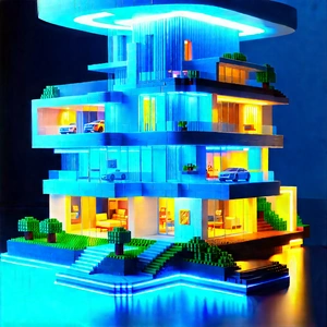 Futuristic Smart Home With Large, Blue,
