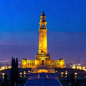 Urban Landscape Photography: Historic Monument With (city:1.2) Lights With Large, Yellow,