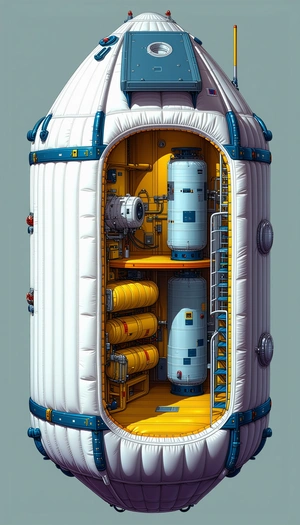 In The Image, There Is A Large White And Yellow Cylinder With A Hatch On The Side