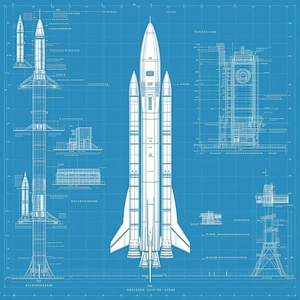 A Blue Diagram Of A Space Shuttle Is Displayed, Showing The Various Parts Of The Shuttle