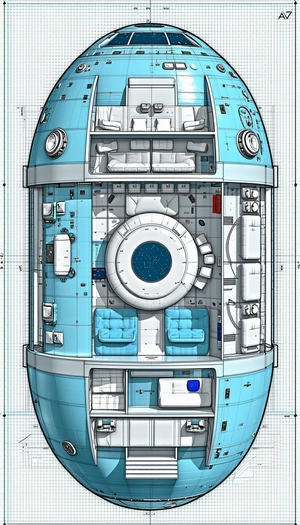A Blue And White Space Ship Is Shown In A 3d Model