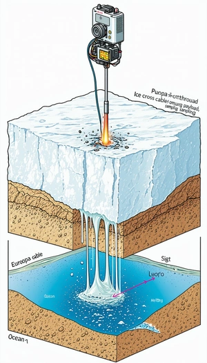 A Cross-section Of A Frozen Lake, With A Red Line Indicating The Path Of A Cable