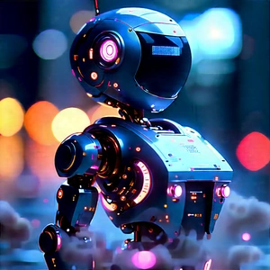 Robot With Digital Particles With Robot Standing