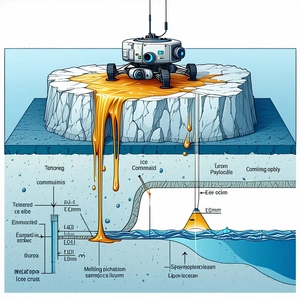 The Image Is A Cartoon Drawing Of A Robotic Submarine, Which Is Situated Underwater