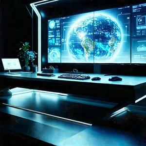 (futuristic:1.12) Digital Workspace With Computer Desk