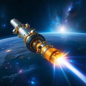 A Spacecraft Is Shown In The Image, Flying Through The Vast Expanse Of Space