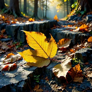 Nature Editorial Photography: Autumn Leaves In Rocky Terrain With Forest Pathway