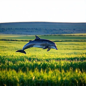 Nature Drone Photography: Dolphin in prairie grassland