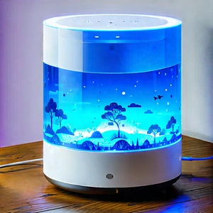 Smart Home Device With Digital Artwork With Blue White