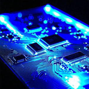 Tech Landscape Photography: Microchip with blue light glow