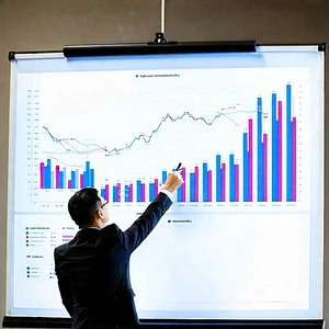 Business Professional Photography: Finance professional using digital whiteboard