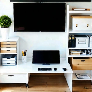 Lifestyle Professional Photography: Home Office With Organized Space With White Desk