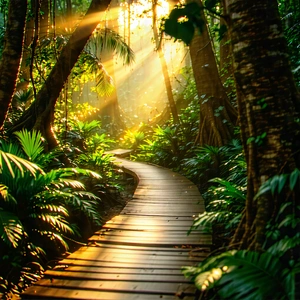 Nature Editorial Photography: Path Through Tropical Jungle With Sunlit Pathway