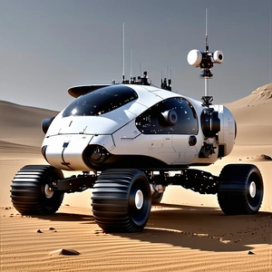 A Futuristic Vehicle Is Parked In A Desert-like Environment