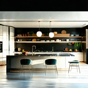 Lifestyle Digital Art: Modern Kitchen With Organized Space With Large, Modern