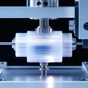 A Machine Is Shown In The Image, With A Clear Plastic Object Being Processed