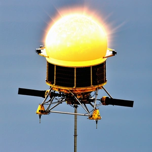 A Large Yellow Sun Dial Is Mounted On A Pole