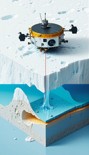 A Large, Yellow And White Machine Sitting On Top Of A Blue And White Ice Sheet