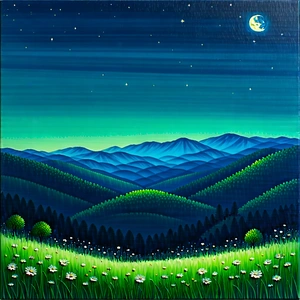 Nature Acrylic Painting: Meadow During Night With Painting Beautiful