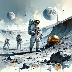 In The Image, There Are Three Astronauts Standing On A Rocky
