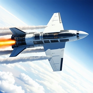 A Fighter Jet Is Flying Through The Sky, Leaving A Trail Of Smoke Behind It
