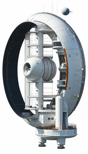A Large White Spacecraft Is Shown In A Three-dimensional View