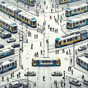 Urban Ink Drawing: Aerial view of transportation hub