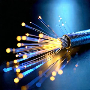 Close-up Of Fiber Optic Cables With Close-up Blue