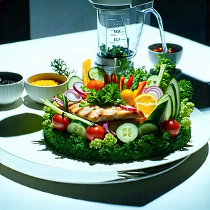 Lifestyle Blender Artwork: Farm-to-table Meal Prepared With Fresh Ingredients With Plate Food