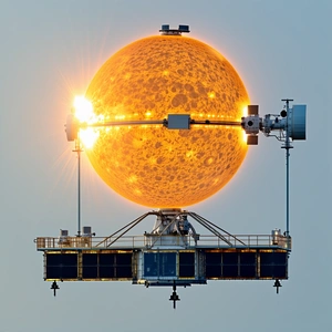 A Large, Round, Yellow Sun With A Solar Panel On Top Of It