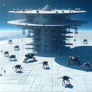 futuristic scene, massive building dome-shaped