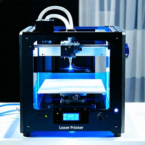 Tech Infographic Style: 3d printer with laser scanning
