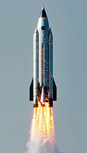 A Rocket Is Seen In The Sky, With Its Engine On