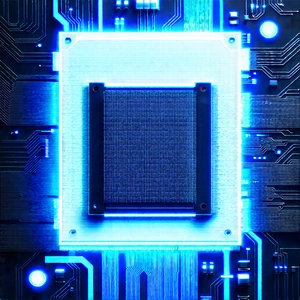 Circuit board with blue light (glow:1.37)
