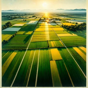 Nature Lithograph: Aerial View Of Agricultural Fields With Painting Large,