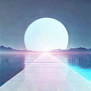 Abstract Holographic Art: Minimalist Arrangement With Horizon Line With Large, Bright