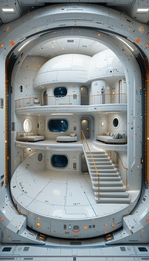 A Futuristic Space Station With A Large, Open Living Area