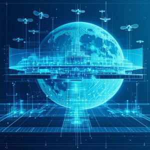 A Futuristic Space Station With A Large Blue Globe In The Center