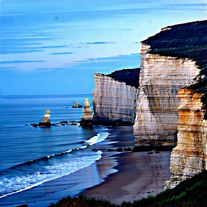 Nature Watercolor Painting: Coastal cliff during blue hour