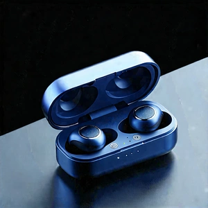 Tech Isometric Design: Wireless Earbuds With Data Visualization With Pair Blue