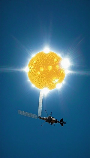 A Large, Yellow Sun With A Solar Panel On Top Of It