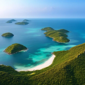 Nature Product Photography: Aerial View Of Coastal Islands With Beautiful Blue