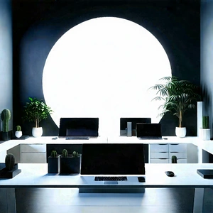 Tech Minimalist Design: (futuristic:1.2) Tech Startup Office With Well-organized Office