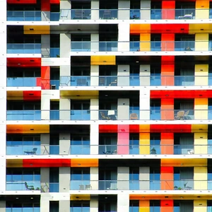 Urban Geometric Design: Modern apartment complex with artistic facade